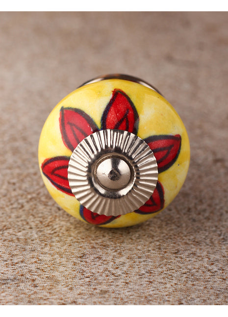 White Round Ceramic Dresser Knob With Red Flower