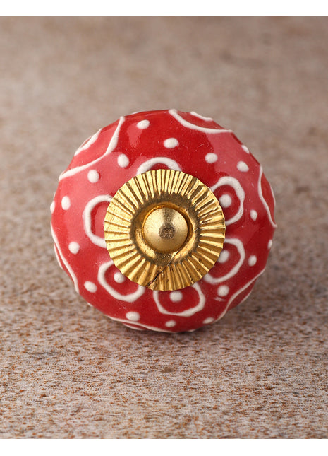 White Cracked Embossed Design On Red Base Cabinet Knob