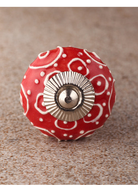 White Cracked Embossed Design On Red Base Cabinet Knob