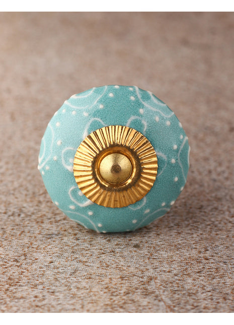Sapphire Ceramic Dresser Cabinet Knob With White Embossed Design