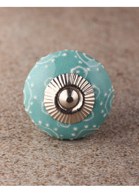 Sapphire Ceramic Dresser Cabinet Knob With White Embossed Design
