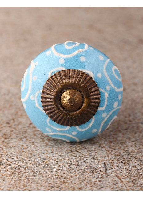 White Cracked Embossed Design On Turquoise Base Cabinet Knob