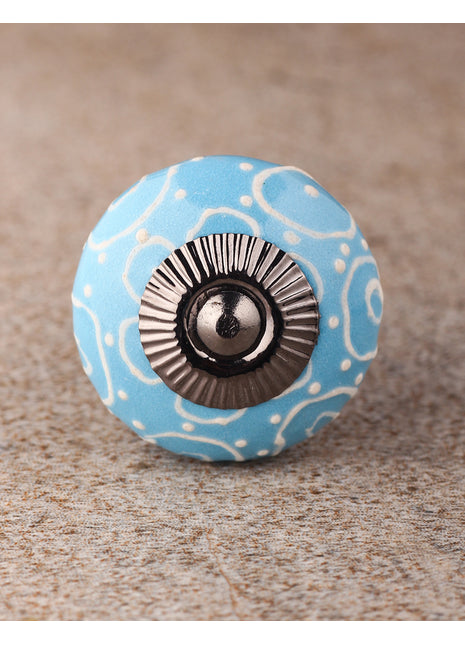 White Cracked Embossed Design On Turquoise Base Cabinet Knob