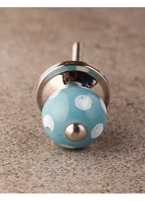 Turquoise Round Cabinet Knob With White Polka Dots