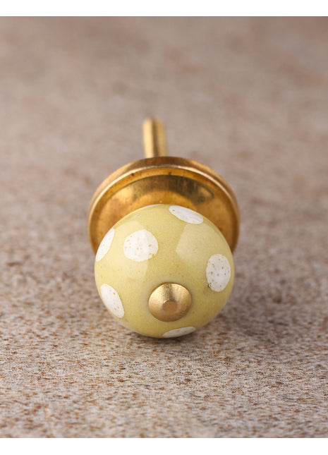 Lime Yellow Drawer Cabinet Knob With White Polka Dots