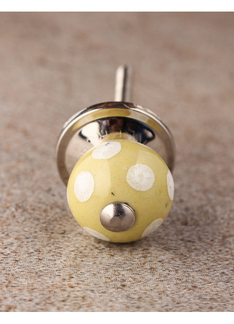 Lime Yellow Drawer Cabinet Knob With White Polka Dots
