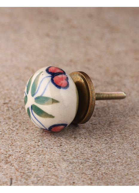 White Round Ceramic Dresser Cabinet Knob With Multicolor Print
