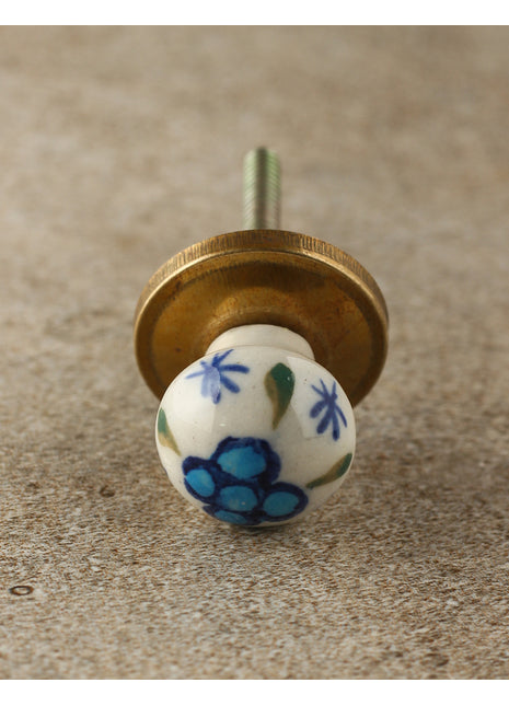 Elegant White Ceramic Drawer Knob With Multicolor Print