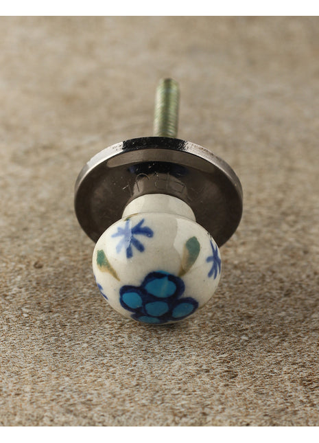 Elegant White Ceramic Drawer Knob With Multicolor Print