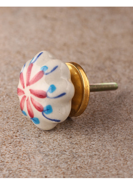 Elegant White Ceramic Cabinet Knob With Multicolor Design
