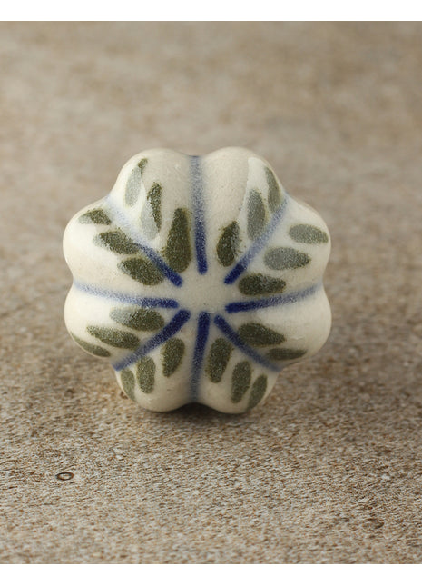 White Kitchen Cabinet Knob With Green Print