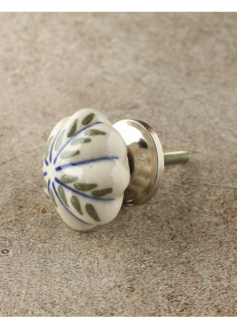 White Kitchen Cabinet Knob With Green Print