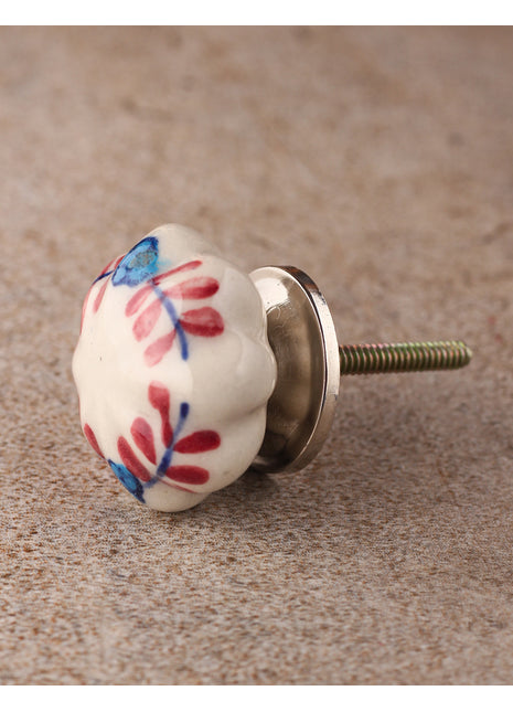 Designer White Floral Kitchen Cabinet Knob
