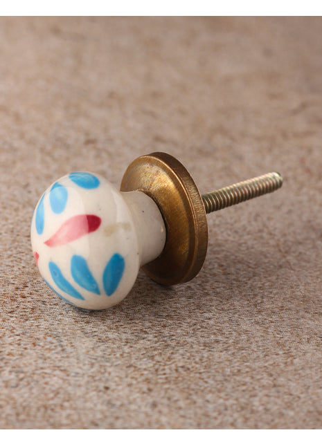 Elegant White Ceramic Door Knob With Turquoise And Red Flowers
