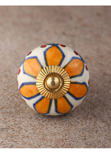 Well Designed White Base Ceramic Cabinet Knob With Yellow Flower