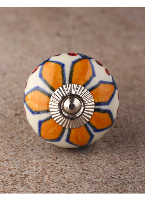 Well Designed White Base Ceramic Cabinet Knob With Yellow Flower