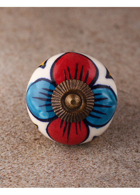 White Base Ceramic Knob With Multicolor Print