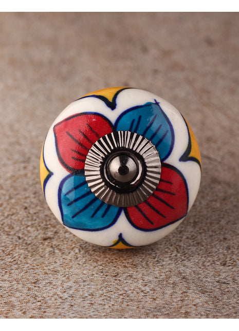 White Base Ceramic Knob With Multicolor Print