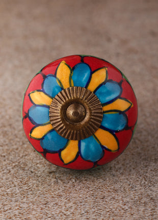 Multicolored Flower with White Base Ceramic knob