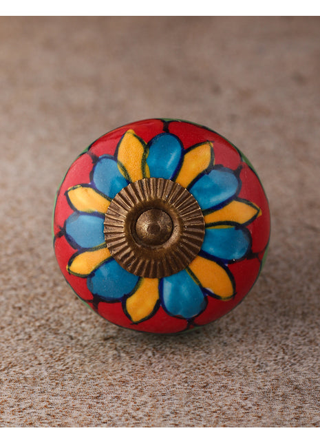 Multicolored Flower with White Base Ceramic knob