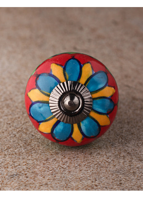Multicolored Flower with White Base Ceramic knob