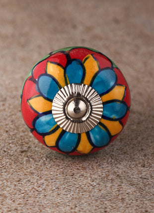 Multicolored Flower with White Base Ceramic knob