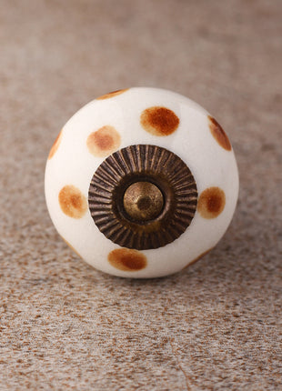 White Drawer Cabinet Knob With Brown Polka Dots