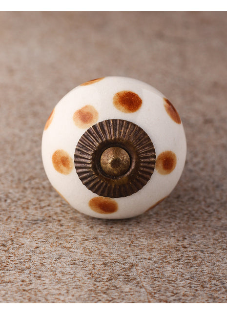White Drawer Cabinet Knob With Brown Polka Dots