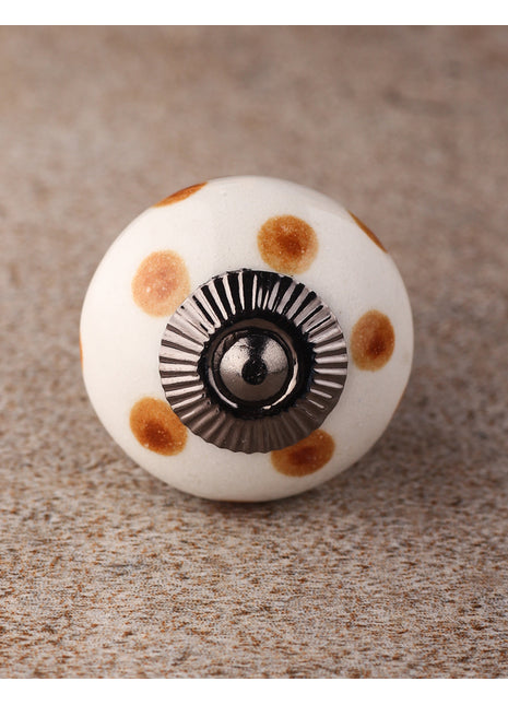 White Drawer Cabinet Knob With Brown Polka Dots