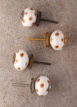 White Drawer Cabinet Knob With Brown Polka Dots