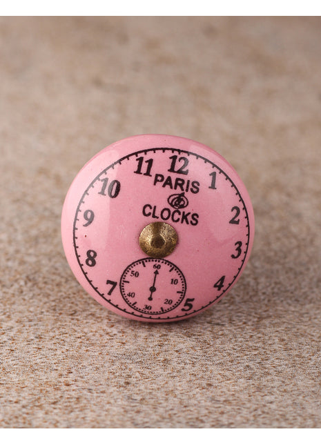 Round Pink Clock Ceramic Drawer Knob
