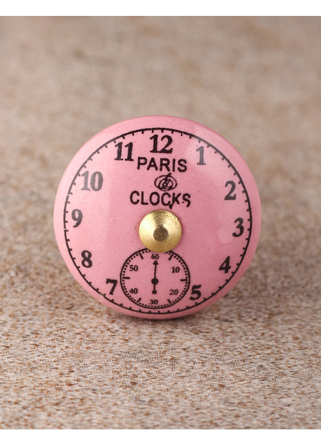 Round Pink Clock Ceramic Drawer Knob