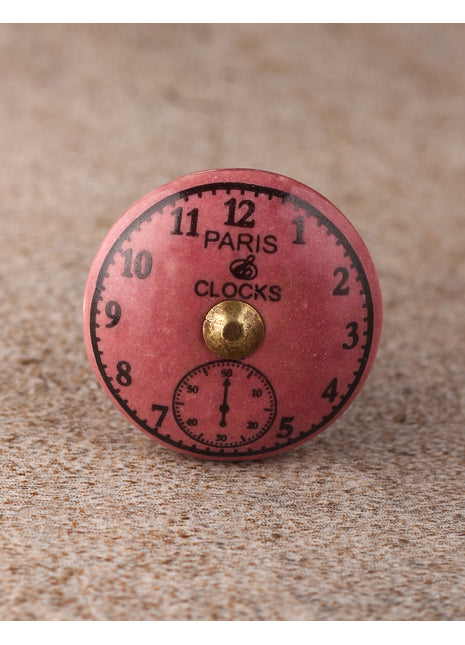 Pink Clock Ceramic Kitchen Cabinet Knob