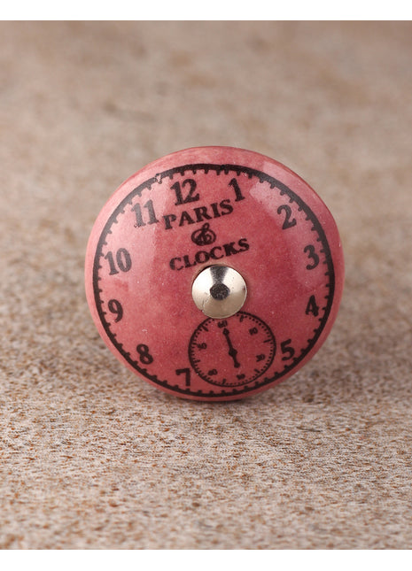 Pink Clock Ceramic Kitchen Cabinet Knob