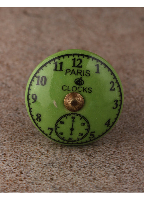 Lime Green Clock Ceramic Cabinet Dresser Knob