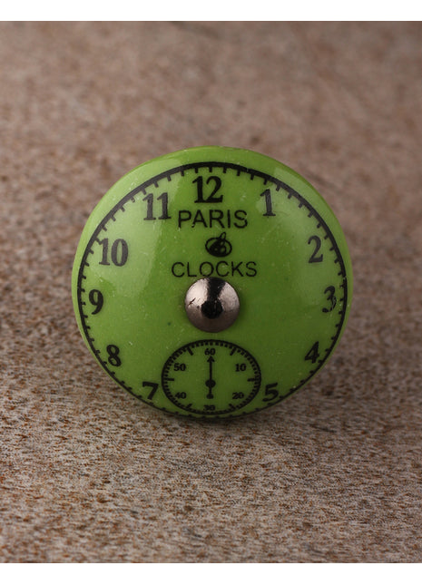 Lime Green Clock Ceramic Cabinet Dresser Knob