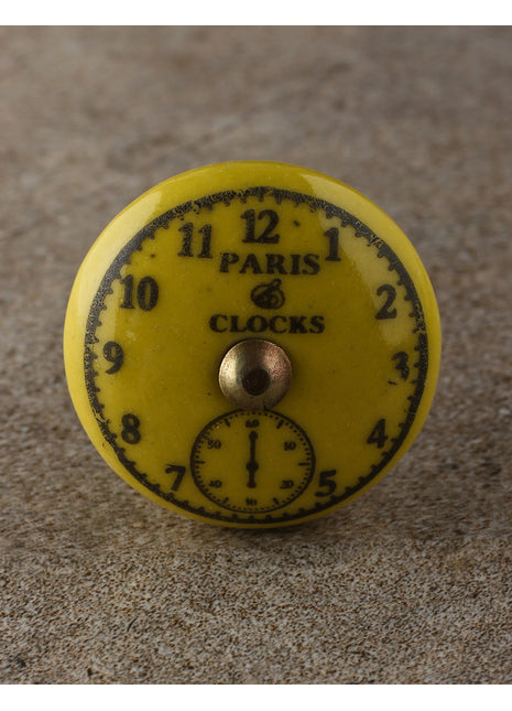 Round Yellow Clock Ceramic Drawer Knob