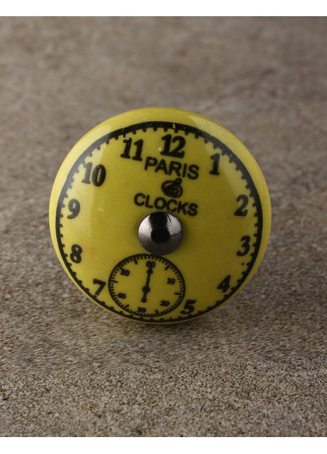 Round Yellow Clock Ceramic Drawer Knob
