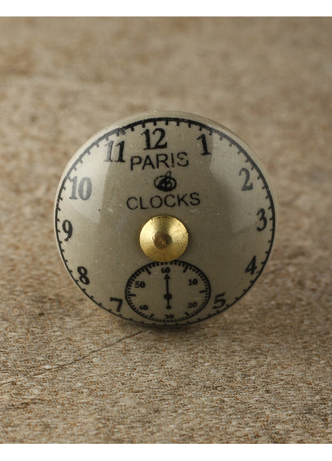 Round Light Grey Clock Ceramic Knob