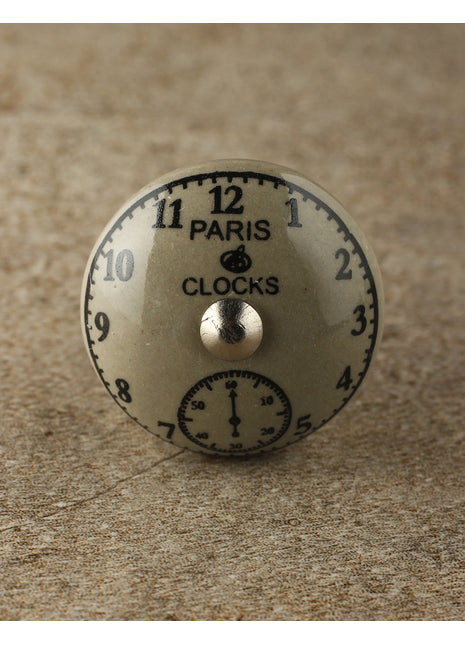 Round Light Grey Clock Ceramic Knob