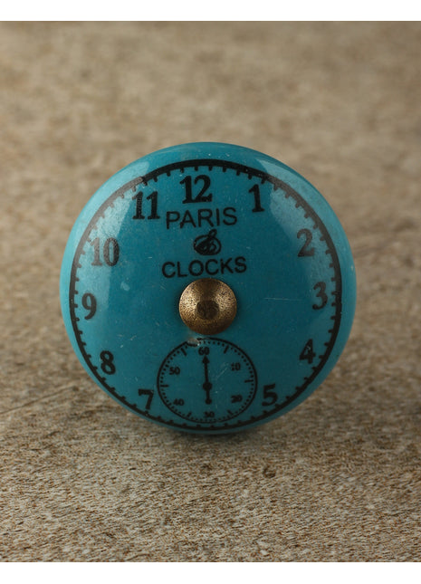 Round Ocean Blue Clock Ceramic Drawer Knob