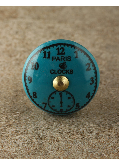 Round Ocean Blue Clock Ceramic Drawer Knob