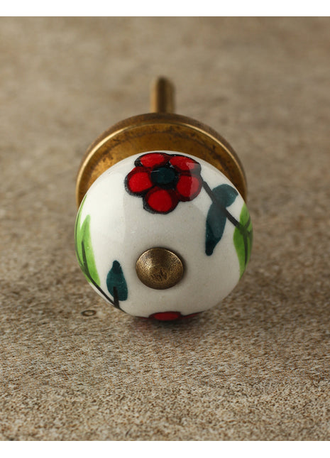Multicolor Print On White Ceramic Kitchen Cabinet Knob