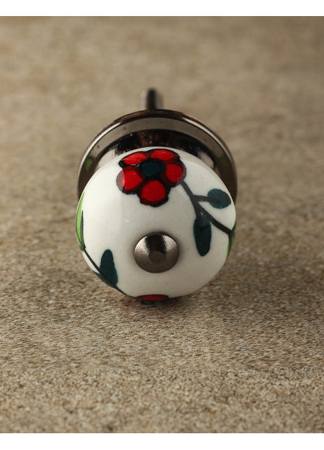 Multicolor Print On White Ceramic Kitchen Cabinet Knob