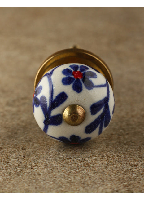 Handmade Blue Print On White Ceramic Door Knob