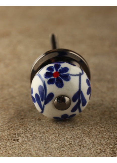 Handmade Blue Print On White Ceramic Door Knob
