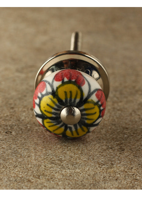 White Round Ceramic Drawer Knob With Hand Painted Flowers