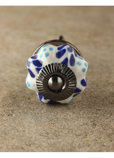 Stylish White Round Ceramic Cabinet Knob With Turquoise Design