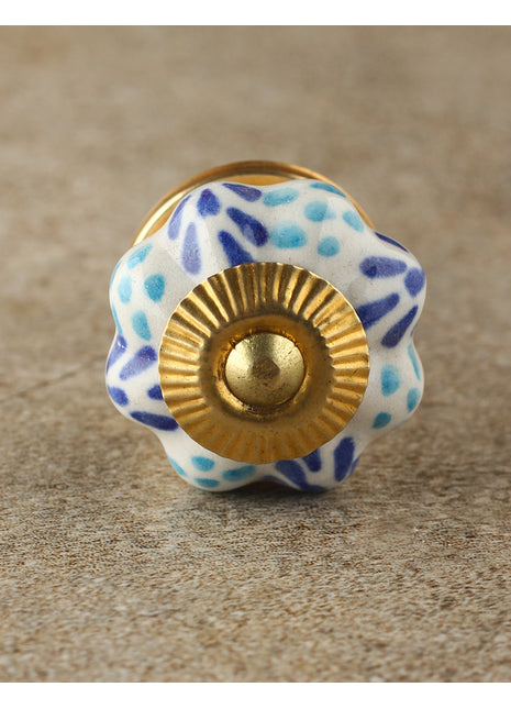 Stylish White Round Ceramic Cabinet Knob With Turquoise Design