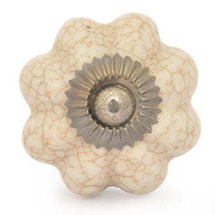 Cream Cracked Flower Shaped Ceramic Kitchen Cabinet Knob